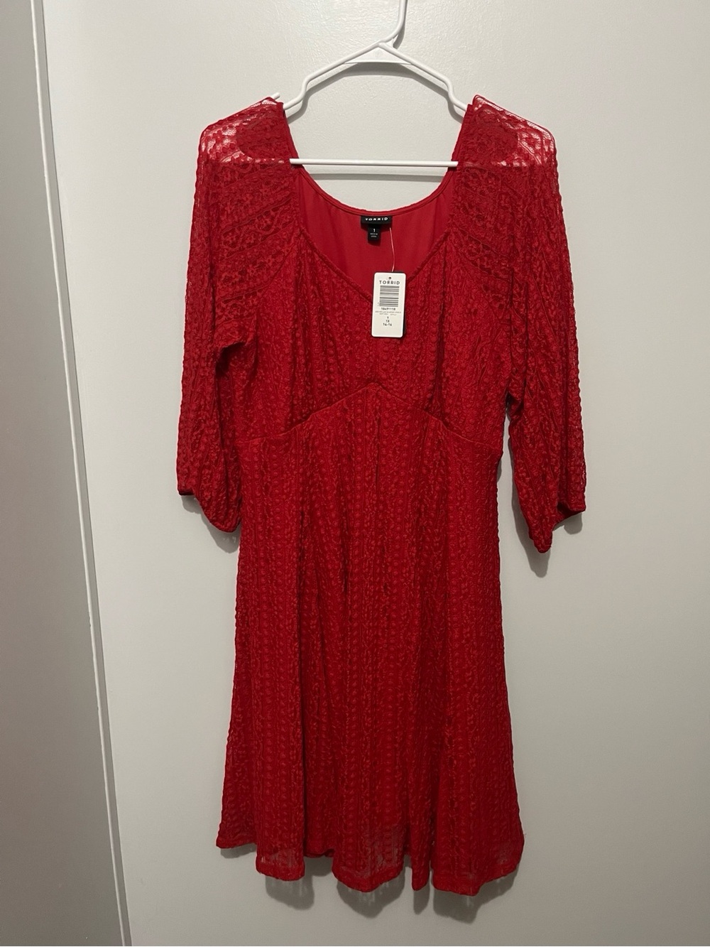 torrid Red Lace 3/4 Sleeve Fit-and-Flare Dress size 1X